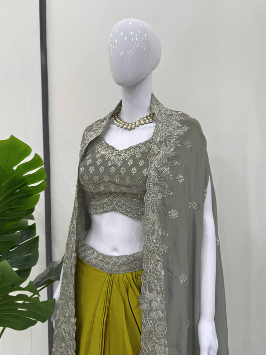 Elegant Grey Color Heavy Sequence Dhoti Style Suit