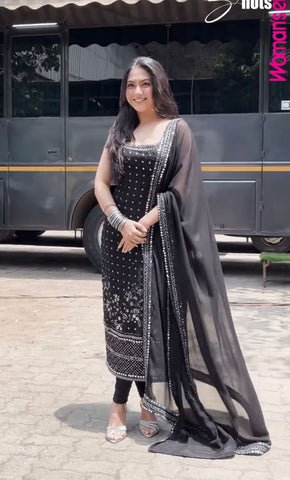 Gorgeous Black Georgette Thread Work Sharara Suit