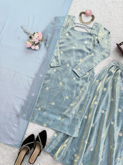 Daisy Sky Blue Silk With Sequence Work Palazzo Suit
