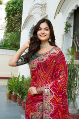 Beautiful Designer Red Color Bandhani Saree