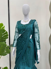 Wedding & Party Wear Color Teal Blue Lehenga Saree
