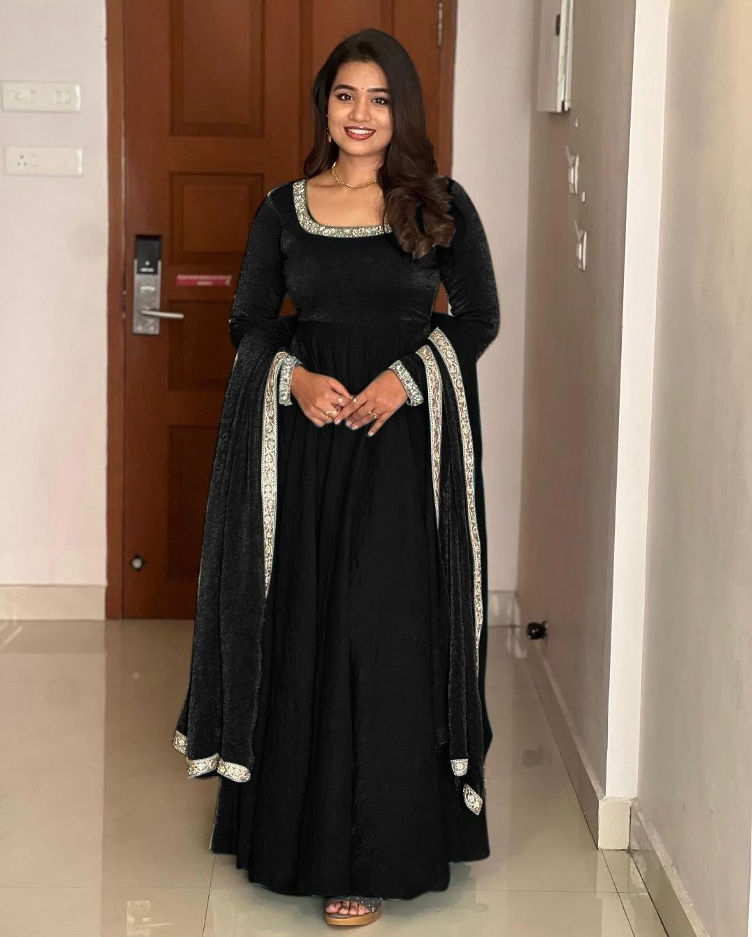 Good Looking Fandy Silk Black Color Gown