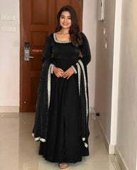 Good Looking Fandy Silk Black Color Gown
