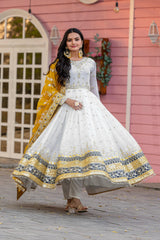 Preferable Georgette White Color Gown With Yellow dupatta