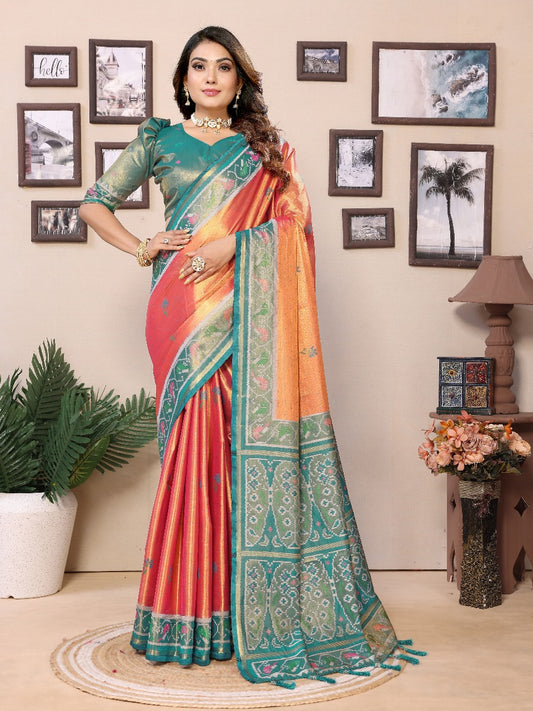 Flattering Tissue Silk Orange Color Saree