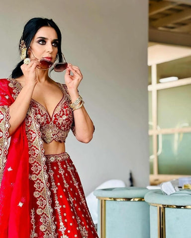 Occasion Wear Malai Satin Red Color Bridal Lehenga Choli