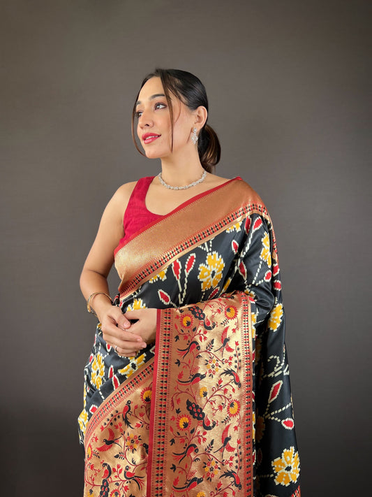 Gorgeous Silk Patola Weaving Green Color Saree