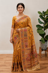 Beautiful Musterd Pashmina Silk Rajwadi Work Saree