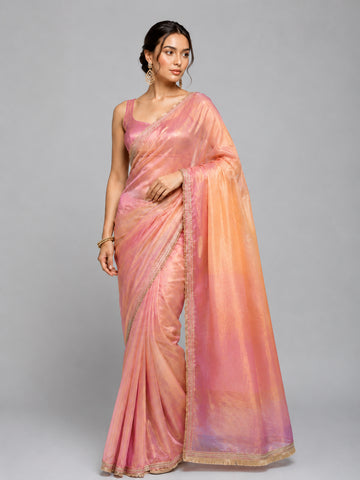 Peach Soft Tissue Silk with Fancy Lace Border Saree