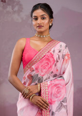 Lovely Pink Chinon Silk Work Saree