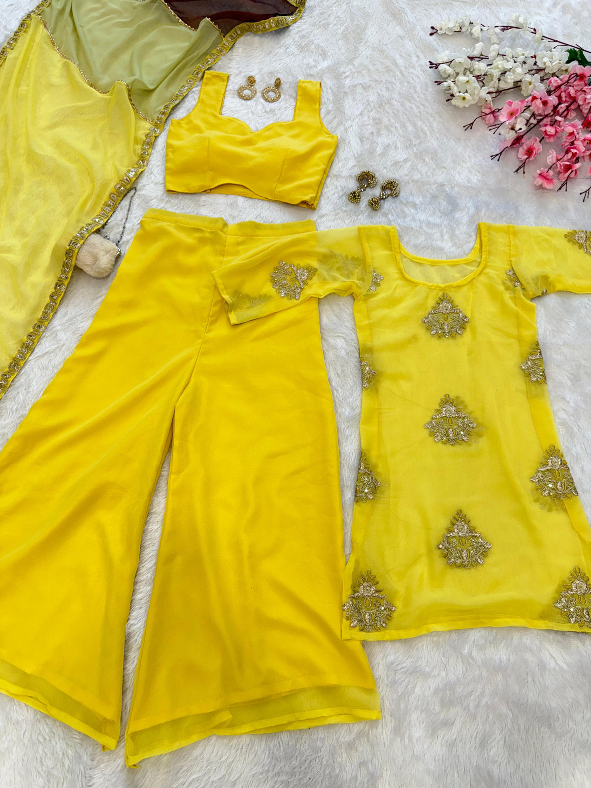 Haldi Wear Yellow Color Palazzo Suit