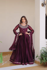 Occasion Wear Burberry Silk Wine Color Gown