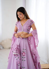 Stylish Lavender Flower Printed Lehenga Choli