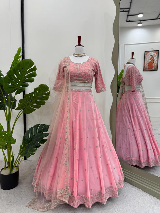 Engagement Wear Sequence Work Pink Color Lehenga Choli