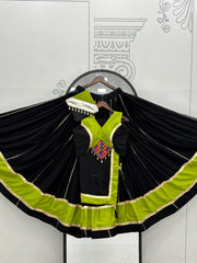 Navratri Festival Black Cotton Gamthi Work Lehenga Choli
