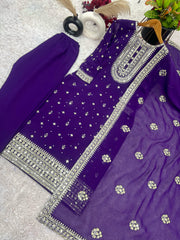 Elegant Embroidery Work Purple Color Salwar Suit