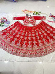 Occasion Wear Malai Satin Red Color Bridal Lehenga Choli