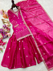 Gorgeous Pink Color Embroidery Work Sharara Suit