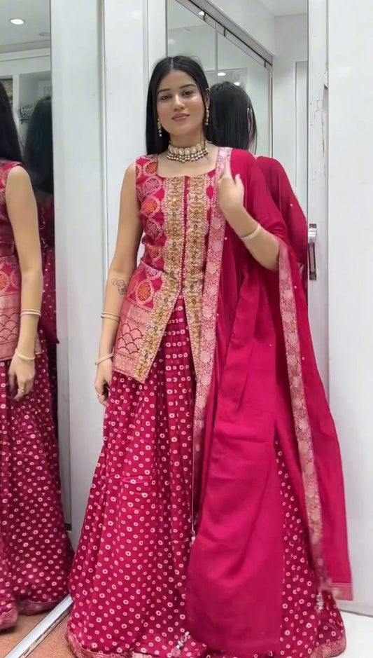 Innovative Red Chinon Embroidery Work Lehenga Choli