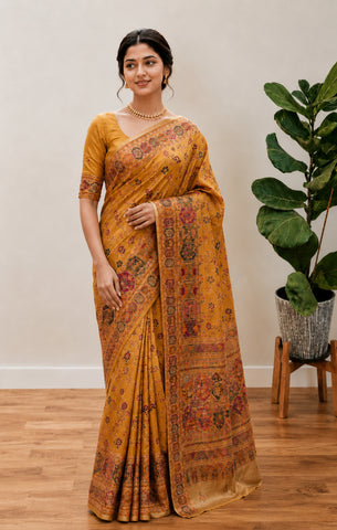 Beautiful Musterd Pashmina Silk Rajwadi Work Saree