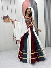 Gorgeous Multicolor Rayon Cotton Gamthi Work Lehenga Choli