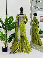Delightful Heavy Green Color Sharara suit