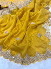 Bollywood Style Heavy Work Mustard Color Saree