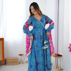 Lovely Blue Georgette Embroidery Work Gown