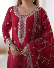 Wonderful Chinon Silk Red Color Salwar Suit