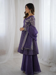 Stylish Purple Crunchy Silk Sequence Work Sharara Suit