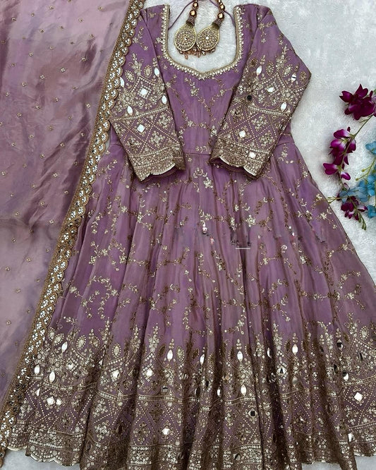 Demanding Sequence Work Lavender Color Anarkali Gown