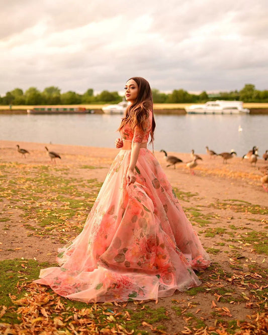 Admiring White Organza Floral Printed Lehenga Choli