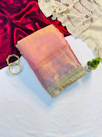 Peach Soft Tissue Silk with Fancy Lace Border Saree