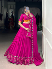 Lovely Pink Rayon Mirror Work Lehenga Choli