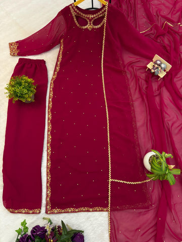 Designer Maroon Georgette Embroidery Work Palazzo Suit