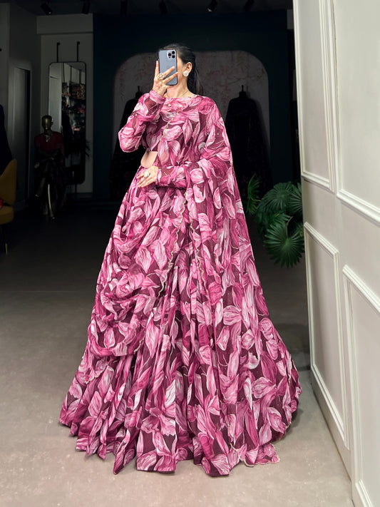 Party Wear Tabby Silk Pink Color Lehenga Choli