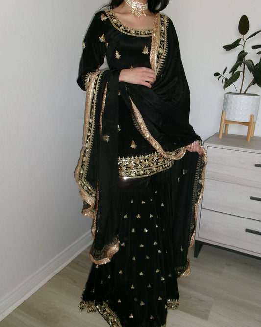 Heavy Work Black Color Unique Sharara Suit