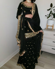 Heavy Work Black Color Unique Sharara Suit