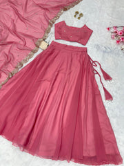 Pink Color Pearl Embellished Lehenga Set