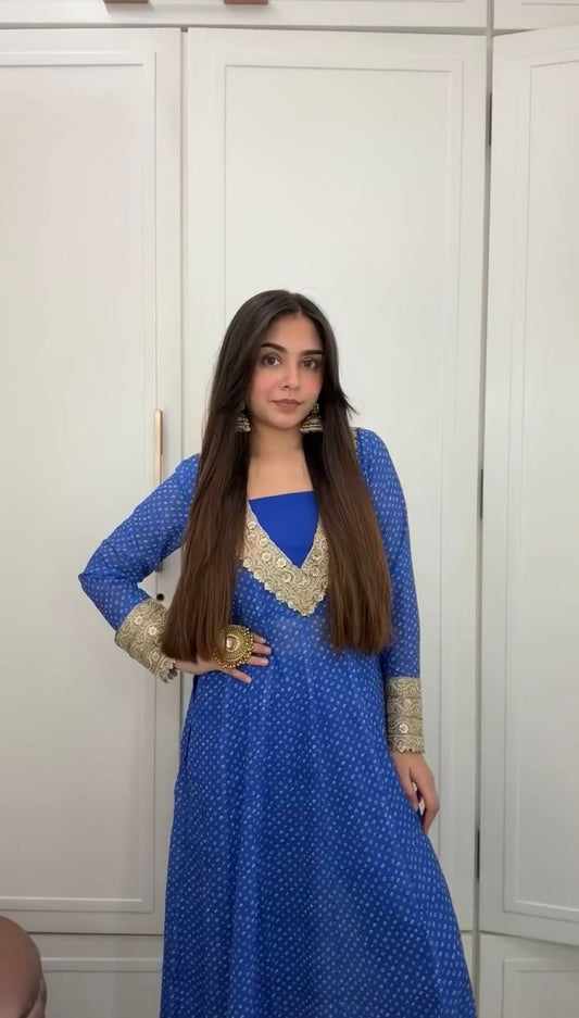 Printed Blue Color Georgette Captivating Suit Set