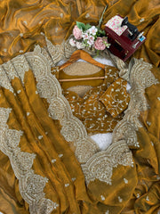 Glorious Gold Chiffon Thread Work Saree