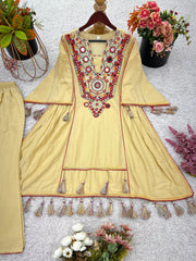 Exclusive Yellow Khadi Cotton Embroidery Work Co-ord Set