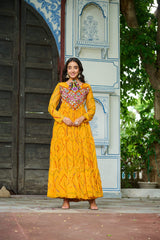 Navratri Festival Innovative Blue Georgette Kutchi Work Gown
