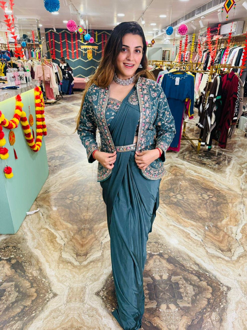 Wedding & Party Wear Rangoli Silk Teal Blue Color Saree