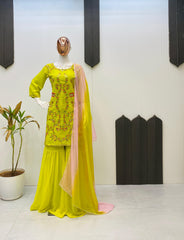 Stylish Green Georgette Sequence Work Sharara Suit