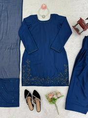 Patiala Style Navy Blue Color Beads Work Salwar Suit