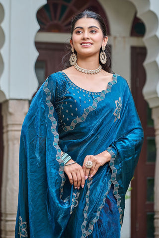 Wonderful Wine Fendi Silk Diamond Work Saree