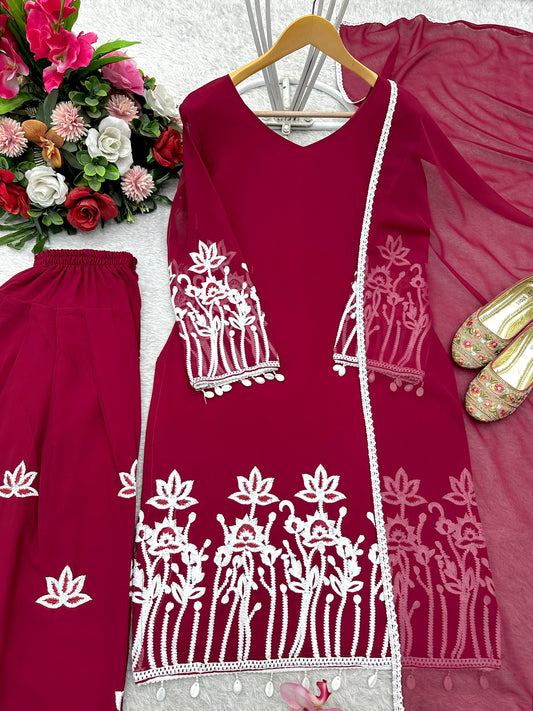 Gorgeous Embroidery Work Maroon Color Salwar Suit