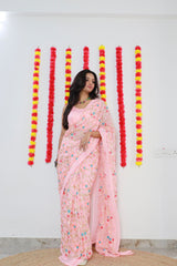 Multi Sequence Work Pink Color Saree