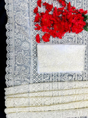 Organza Silk All Over Embroidery Work White Color Saree